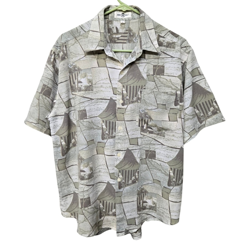 VTG‎ 90s Diesel Shirt Large Bowler Cabana Abstract Y2K Streetwear Funky Graphic